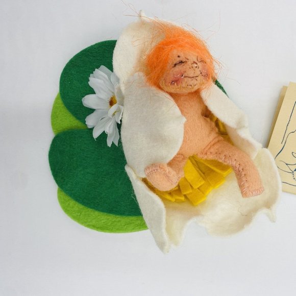 Vintage Annalee Baby Laying in Lilly Pad 1991 Orange Hair Spring Nymph - Picture 7 of 12